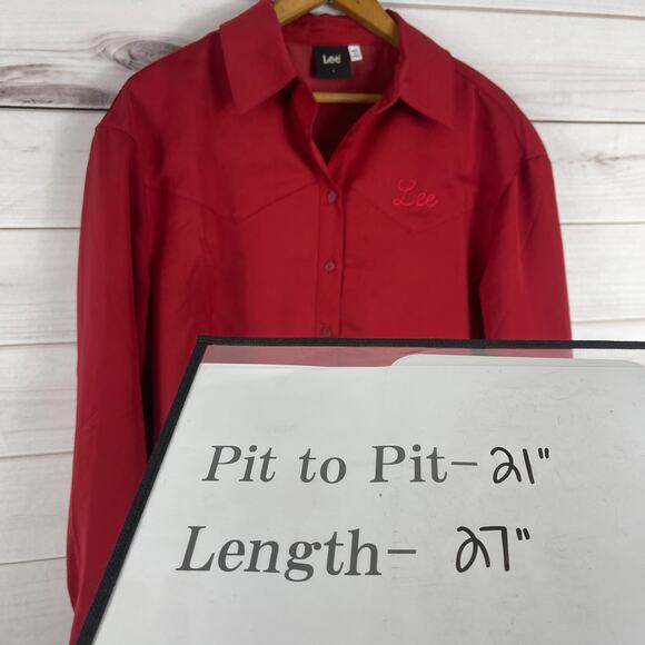 ANTHROPOLOGIE LEE Embroidered Red Satin Feel Button Down Long Sleeve Small - Picture 9 of 9